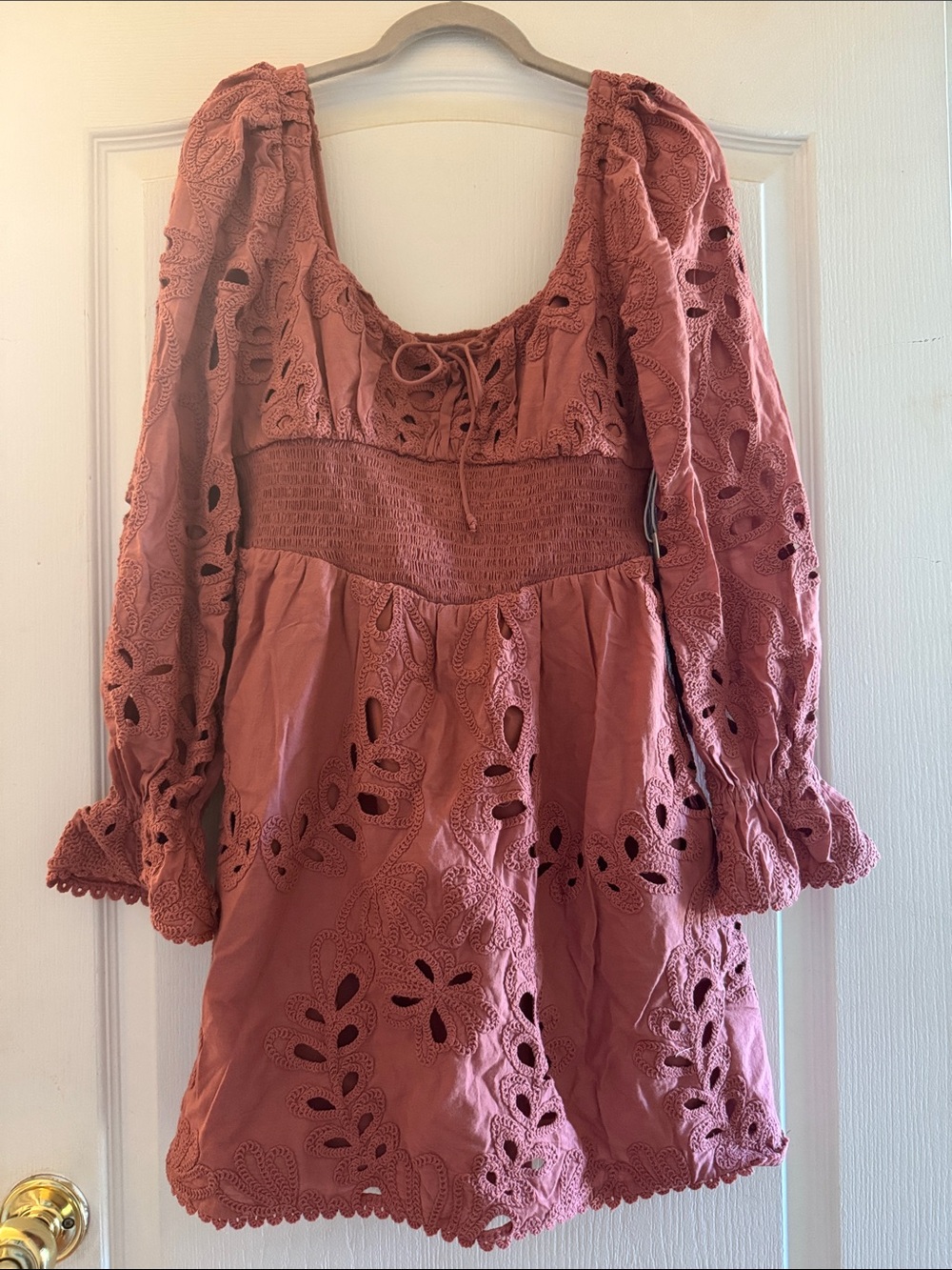 SAYLOR Dusty Rose Eyelet Smocked Mini Dress